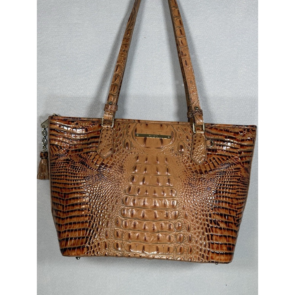 Brahmin Medium Asher Tote Bag Pecan Melbourne Brown Croc Embossed Leather USA